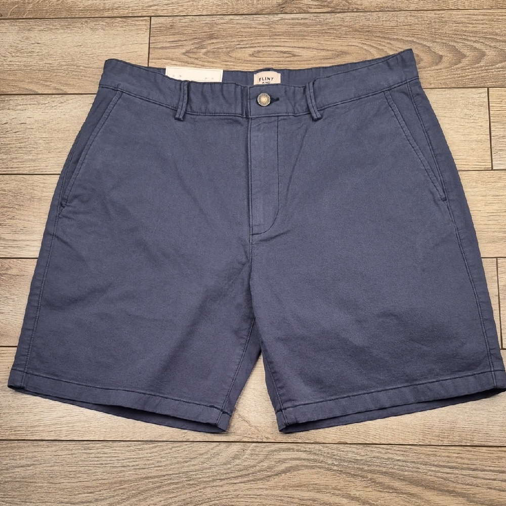 FLINT AND TINDER Solid Dark Blue Sz 32 x 7" Mens 365 Chino Casual Shorts NEW